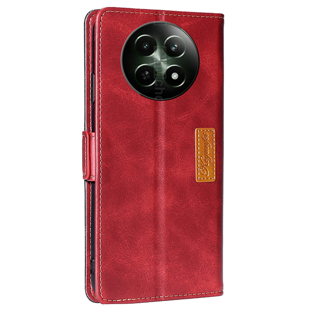 For Realme 12 Wholesale Phone Cover Splicing Color Leather Wallet Phone Cover - Black+Red