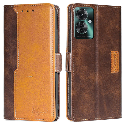 For Oppo Reno11 F 5G / F25 Pro 5G Wholesale Phone Cover Splicing Color Leather Flip Stand Wallet Phone Cover - Dark Brown+Gold