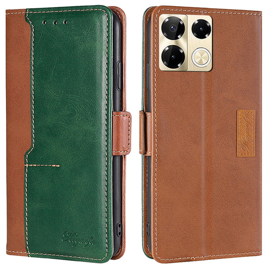 For Transsion Infinix Note 40 Pro 5G Case Dual Color Splicing Leather Flip Phone Cover Mobile Accessories Wholesale - Light Brown+Green