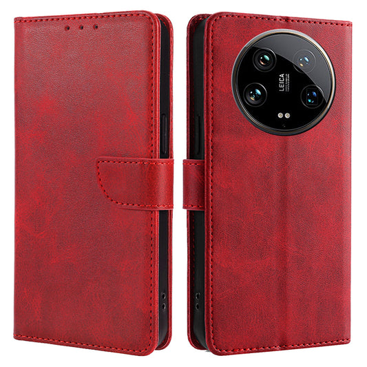 For Xiaomi 14 Ultra Magnetic Phone Case Wallet Stand PU Leather+TPU Cover - Red