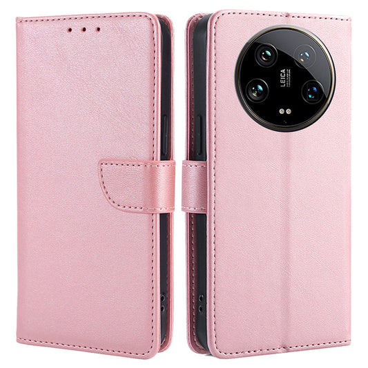 For Xiaomi 14 Ultra Magnetic Phone Case Wallet Stand PU Leather+TPU Cover - Rose Gold