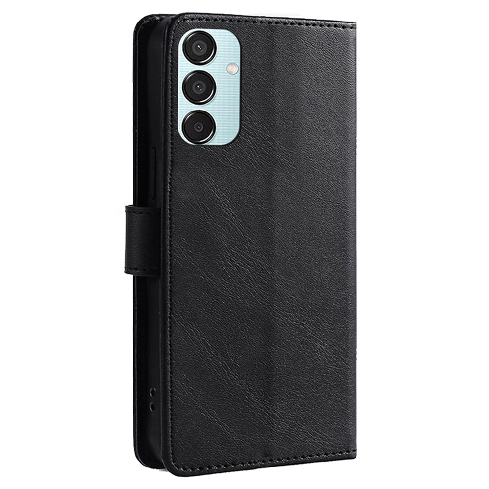 For Samsung Galaxy M15 5G Case Calf Texture Leather Drop-proof Phone Wallet Cover - Black