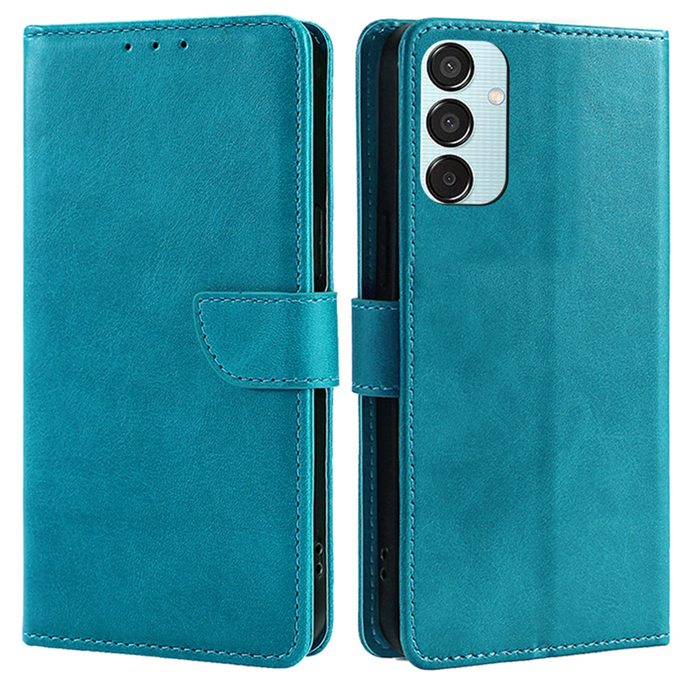 For Samsung Galaxy M15 5G Case Calf Texture Leather Drop-proof Phone Wallet Cover - Baby Blue