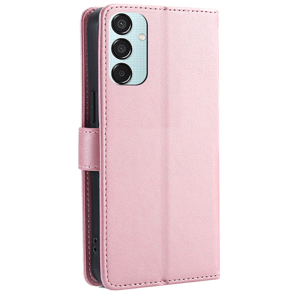 For Samsung Galaxy M15 5G Case Calf Texture Leather Drop-proof Phone Wallet Cover - Rose Gold