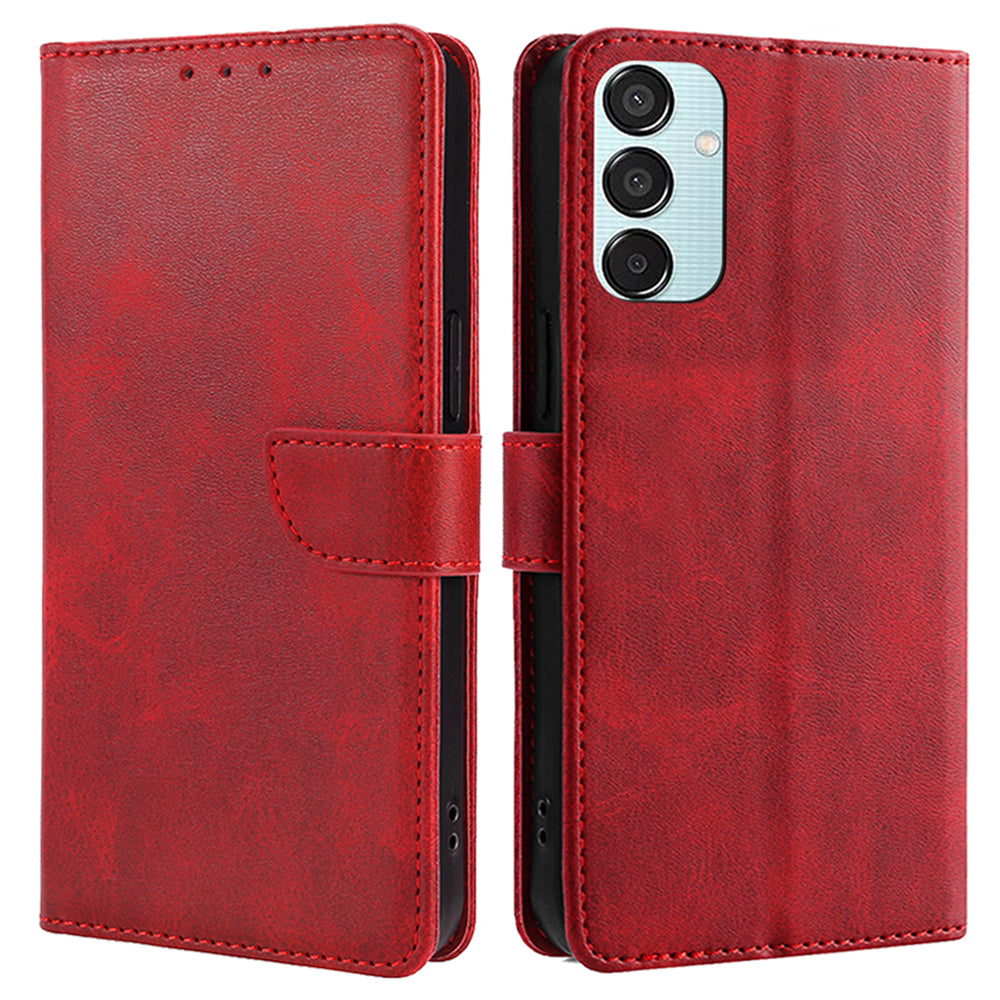 For Samsung Galaxy M15 5G Case Calf Texture Leather Drop-proof Phone Wallet Cover - Red