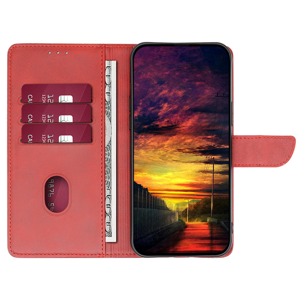 For Samsung Galaxy M15 5G Case Calf Texture Leather Drop-proof Phone Wallet Cover - Red