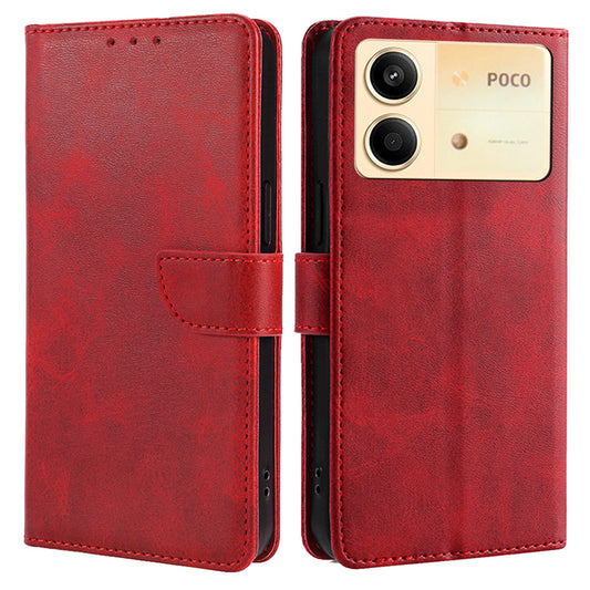 For Xiaomi Redmi Note 13R Pro 5G Case Calf Texture Wallet Card Slots Phone Cover - Red