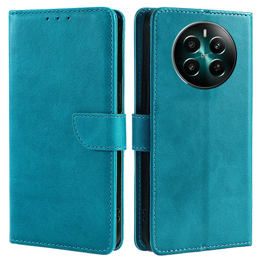 For Realme 12+ 5G Case Calf Texture Shockproof Leather Cover with Card Holder - Baby Blue