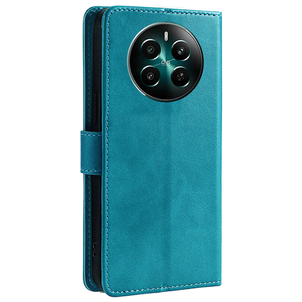 For Realme 12+ 5G Case Calf Texture Shockproof Leather Cover with Card Holder - Baby Blue