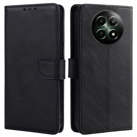 For Realme 12 Case Calf Texture Drop-resistant PU Leather Stand Phone Cover - Black