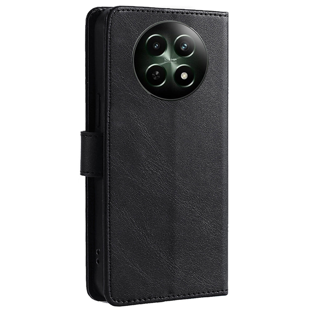 For Realme 12 Case Calf Texture Drop-resistant PU Leather Stand Phone Cover - Black