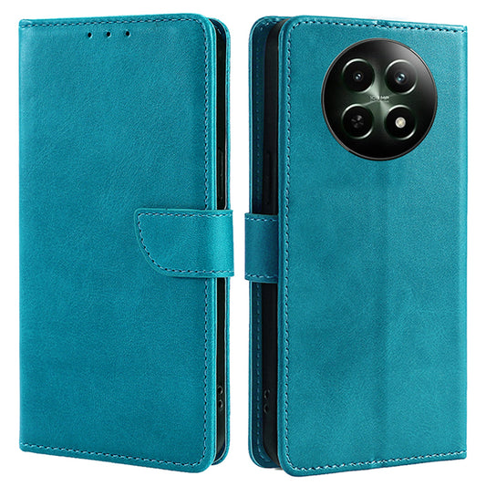For Realme 12 Case Calf Texture Drop-resistant PU Leather Stand Phone Cover - Baby Blue