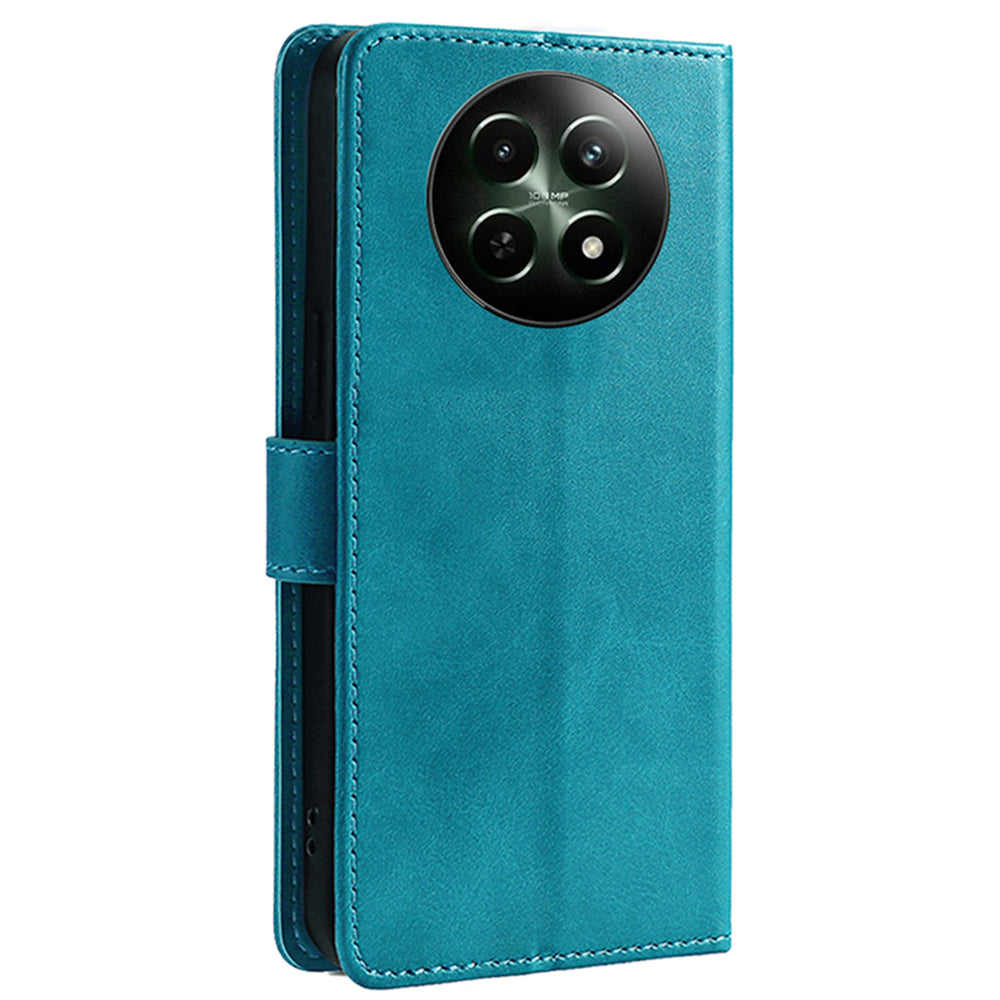 For Realme 12 Case Calf Texture Drop-resistant PU Leather Stand Phone Cover - Baby Blue