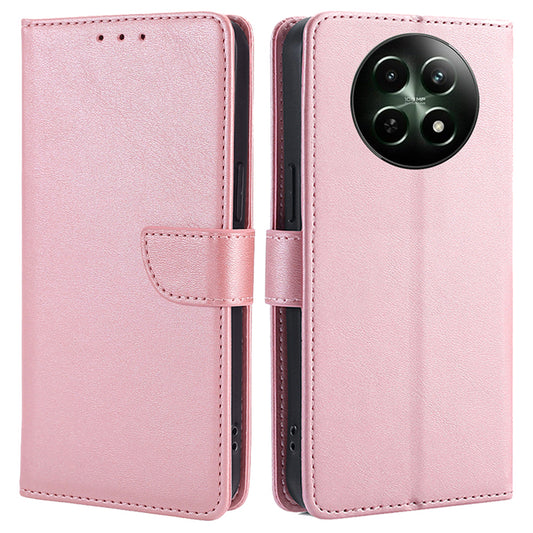For Realme 12 Case Calf Texture Drop-resistant PU Leather Stand Phone Cover - Rose Gold