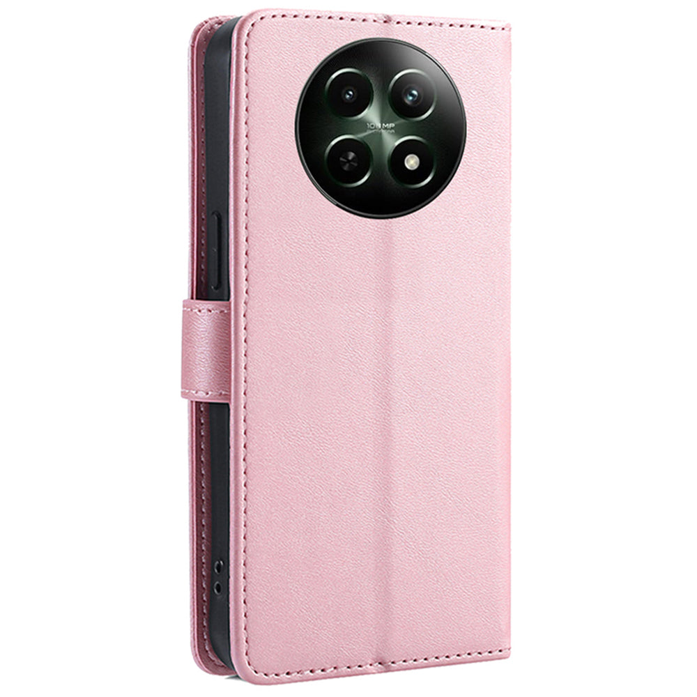 For Realme 12 Case Calf Texture Drop-resistant PU Leather Stand Phone Cover - Rose Gold