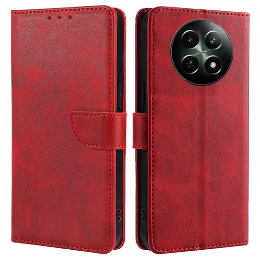 For Realme 12 Case Calf Texture Drop-resistant PU Leather Stand Phone Cover - Red