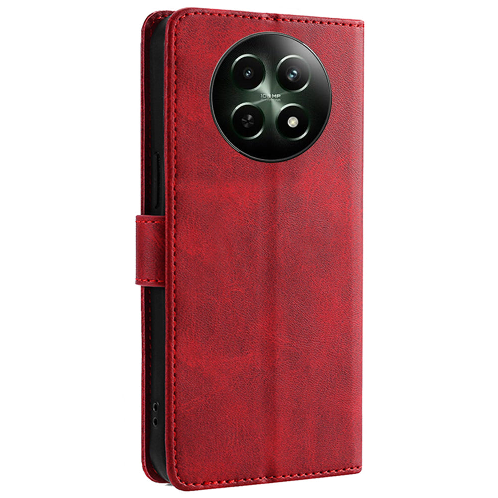 For Realme 12 Case Calf Texture Drop-resistant PU Leather Stand Phone Cover - Red