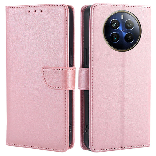 For Realme 12 Pro 5G / 12 Pro+ 5G Wallet Case Calf Texture Stand Phone Protector - Rose Gold