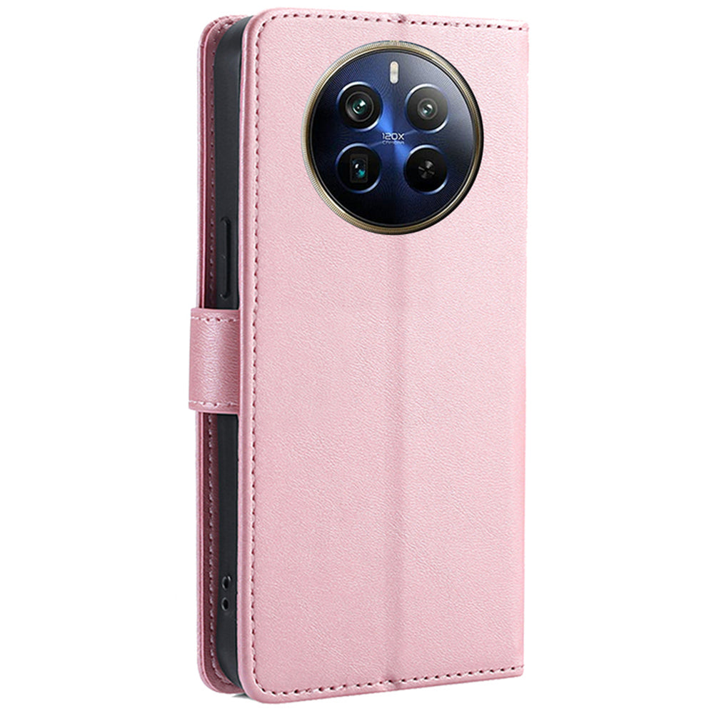 For Realme 12 Pro 5G / 12 Pro+ 5G Wallet Case Calf Texture Stand Phone Protector - Rose Gold