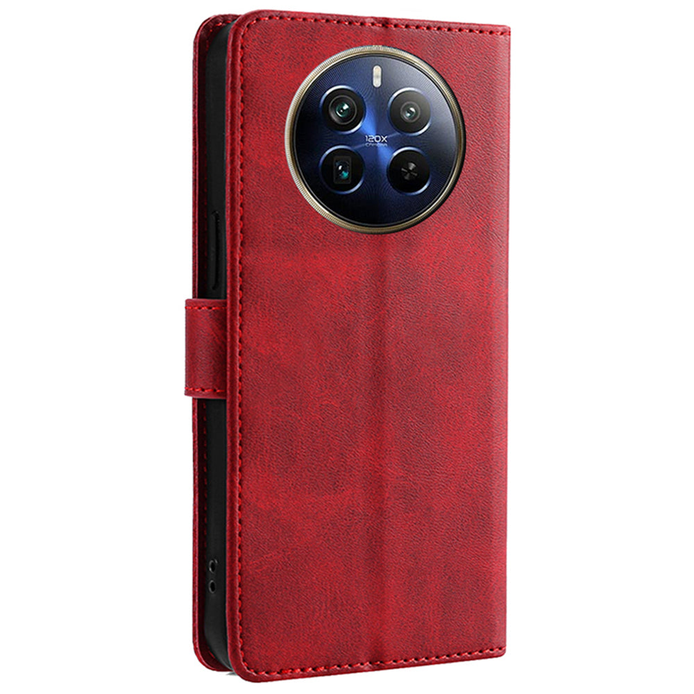 For Realme 12 Pro 5G / 12 Pro+ 5G Wallet Case Calf Texture Stand Phone Protector - Red