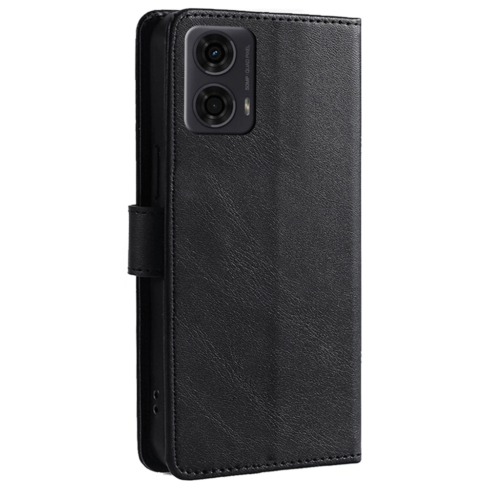 For Motorola Moto G24 4G Case Scratch-resistant Calf Texture Flip Stand Phone Cover - Black