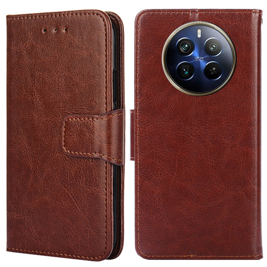 For Realme 12 Pro 5G / 12 Pro+ 5G Case PU Leather Folio Flip Mobile Phone Wallet Cover - Brown