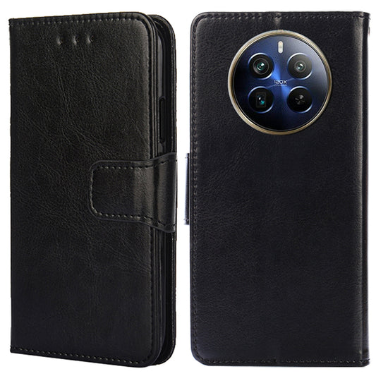 For Realme 12 Pro 5G / 12 Pro+ 5G Case PU Leather Folio Flip Mobile Phone Wallet Cover - Black