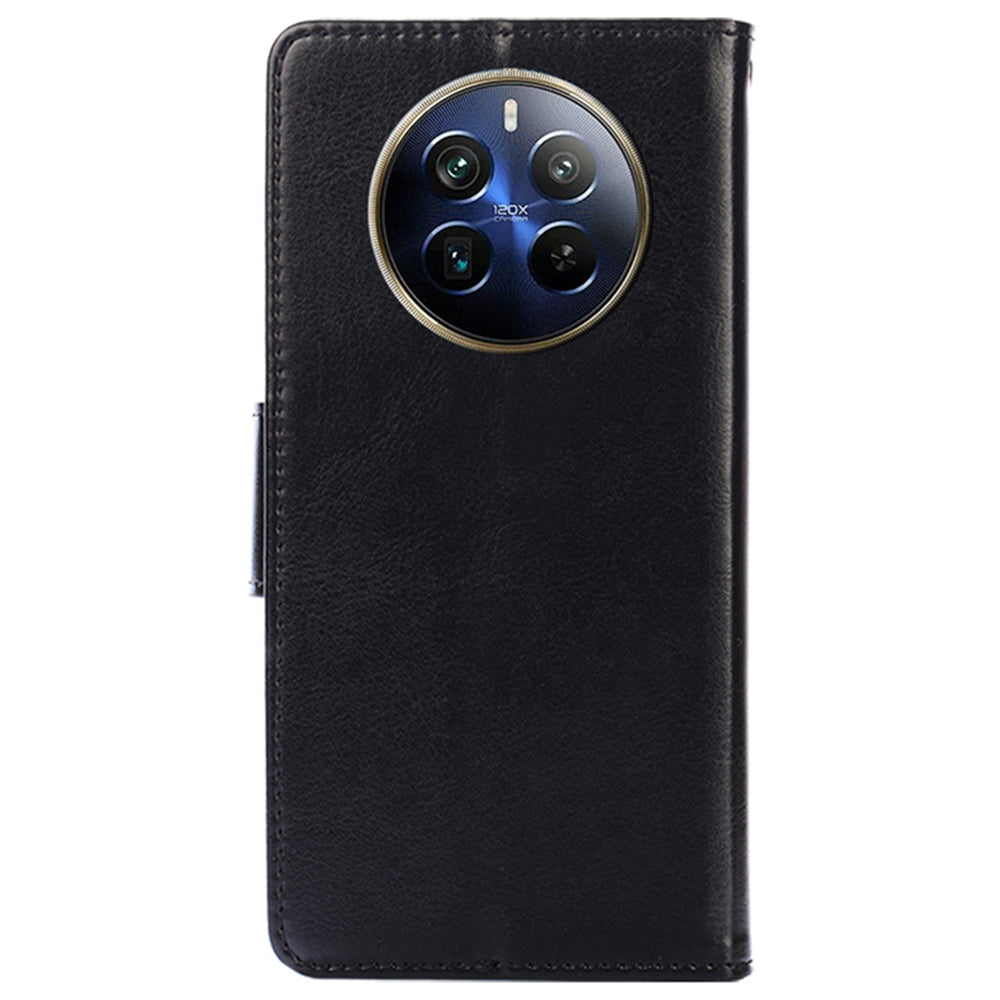 For Realme 12 Pro 5G / 12 Pro+ 5G Case PU Leather Folio Flip Mobile Phone Wallet Cover - Black