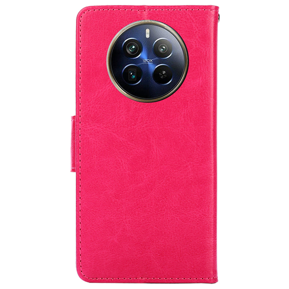 For Realme 12 Pro 5G / 12 Pro+ 5G Case PU Leather Folio Flip Mobile Phone Wallet Cover - Rose