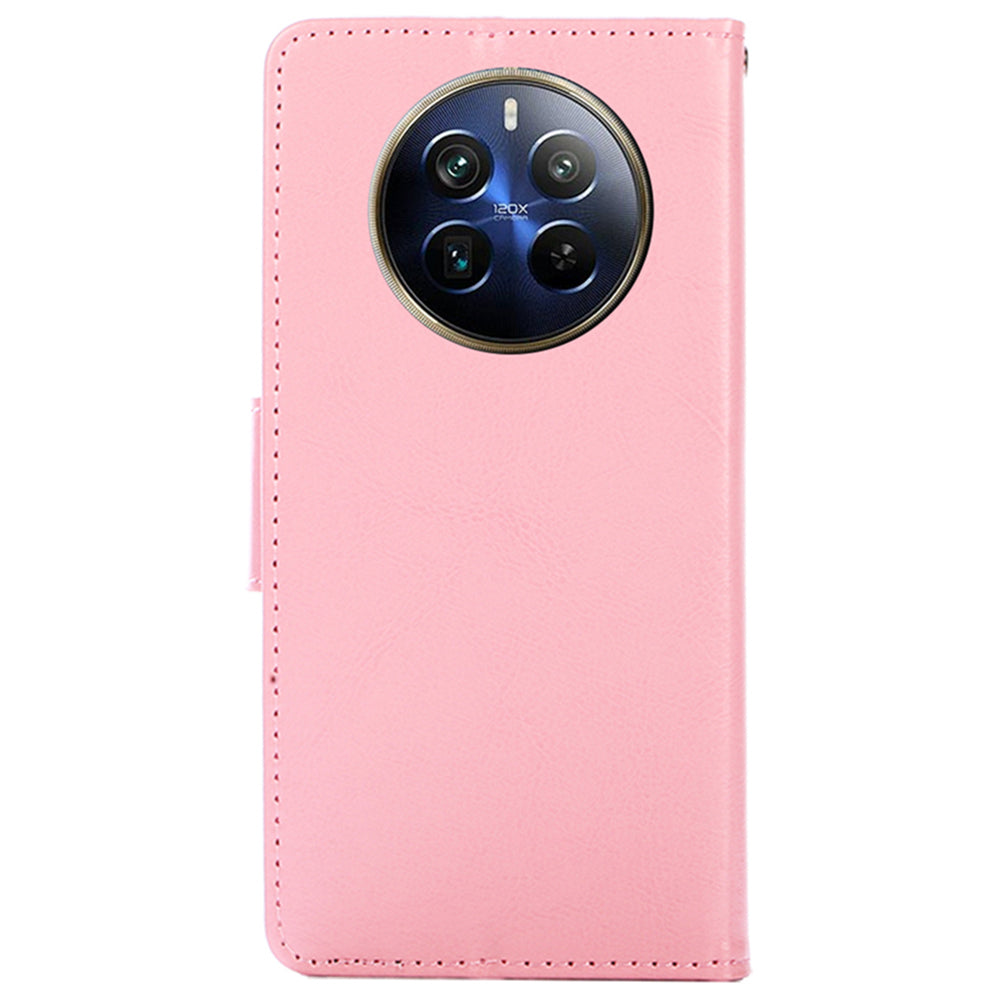 For Realme 12 Pro 5G / 12 Pro+ 5G Case PU Leather Folio Flip Mobile Phone Wallet Cover - Pink