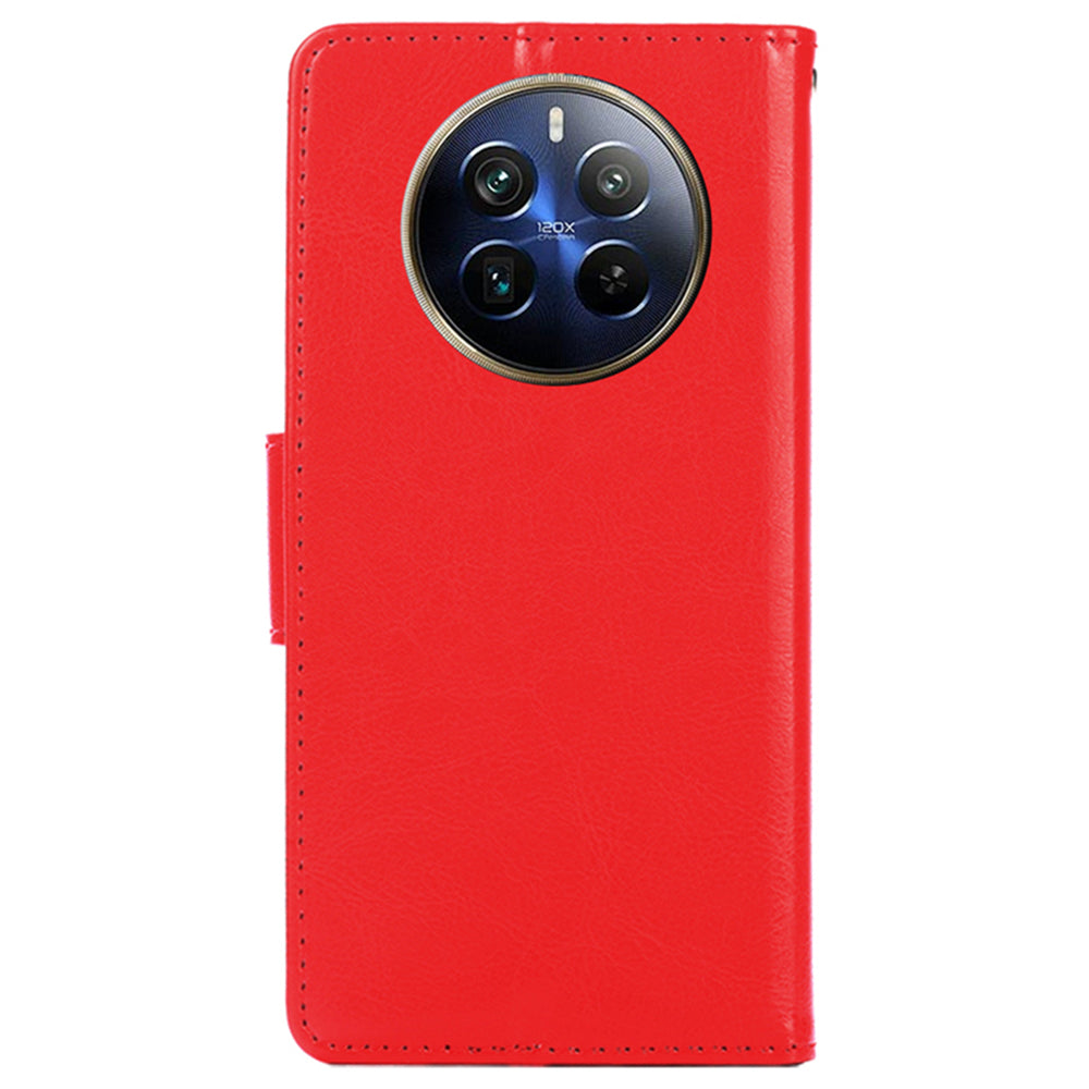 For Realme 12 Pro 5G / 12 Pro+ 5G Case PU Leather Folio Flip Mobile Phone Wallet Cover - Red