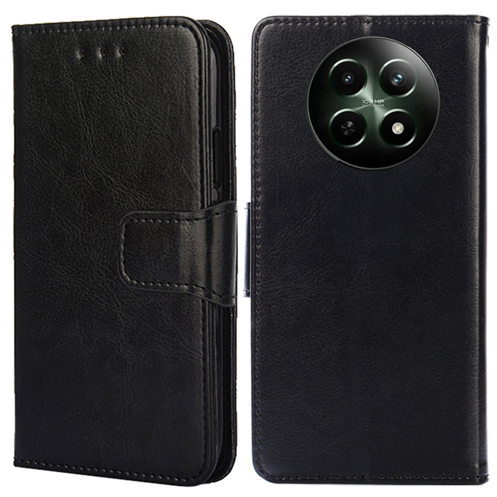 For Realme 12 Leather Wallet Case Phone Cover Phone Accessories Distributors - Black