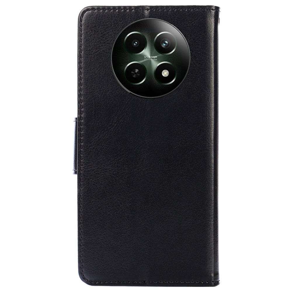 For Realme 12 Leather Wallet Case Phone Cover Phone Accessories Distributors - Black