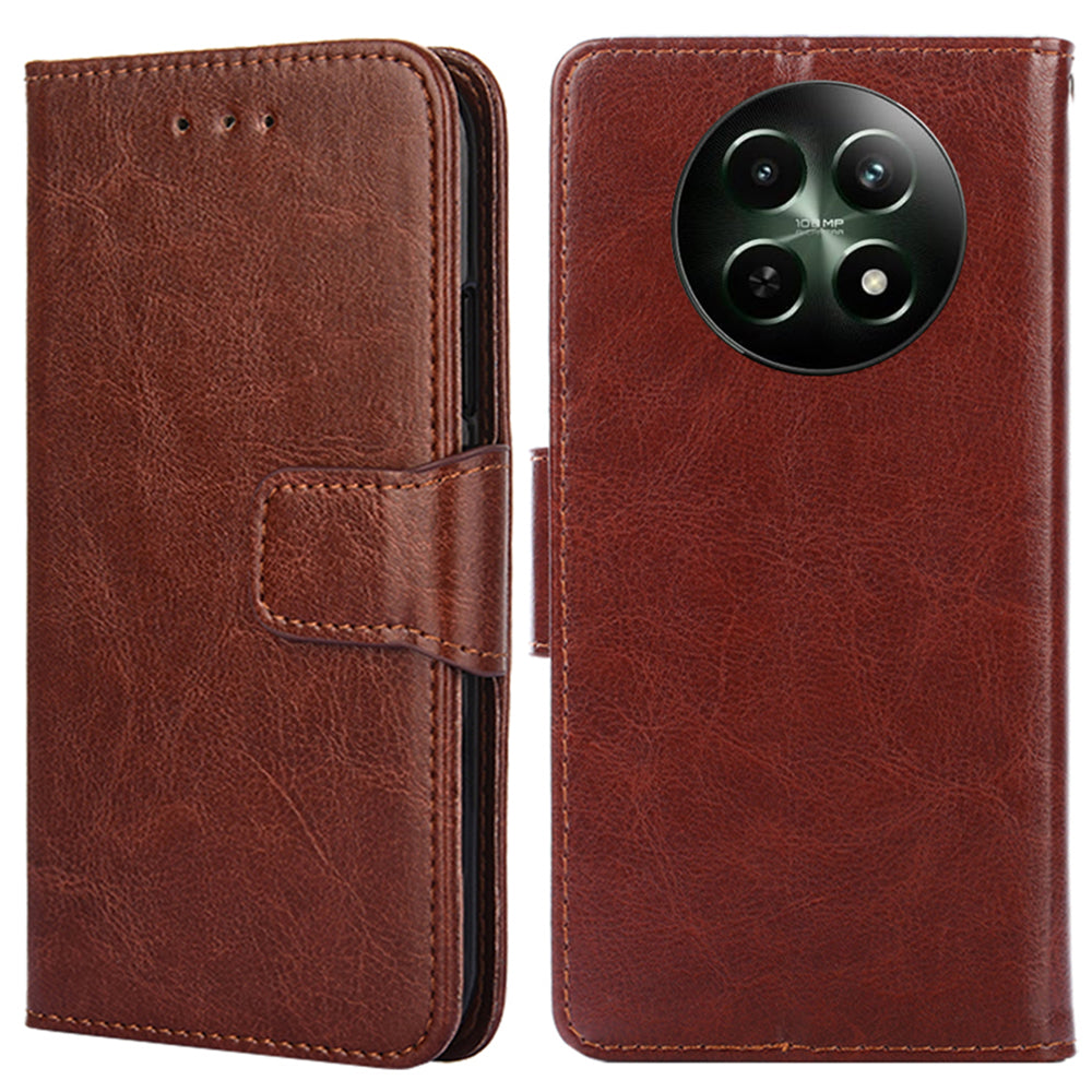 For Realme 12 Leather Wallet Case Phone Cover Phone Accessories Distributors - Brown