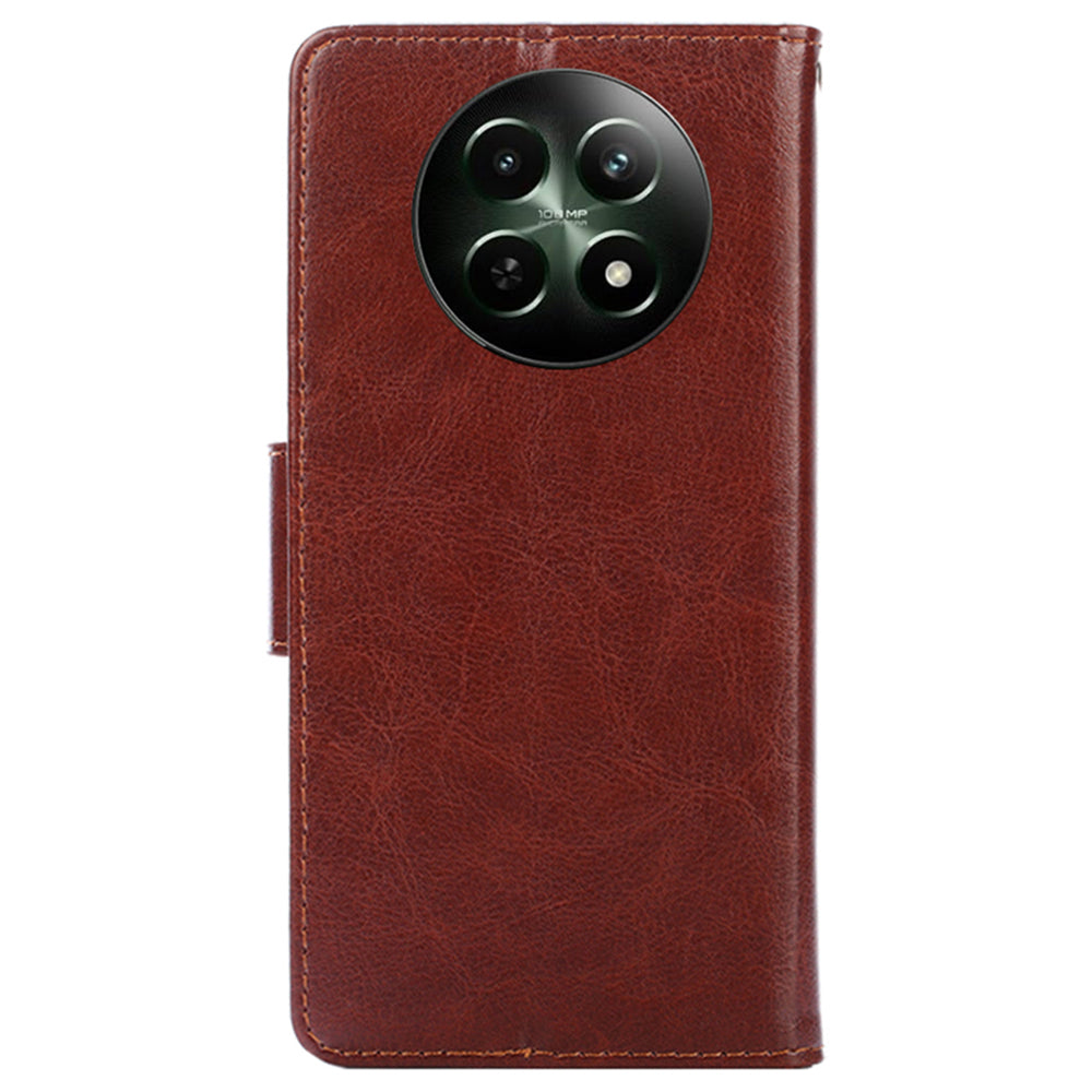 For Realme 12 Leather Wallet Case Phone Cover Phone Accessories Distributors - Brown