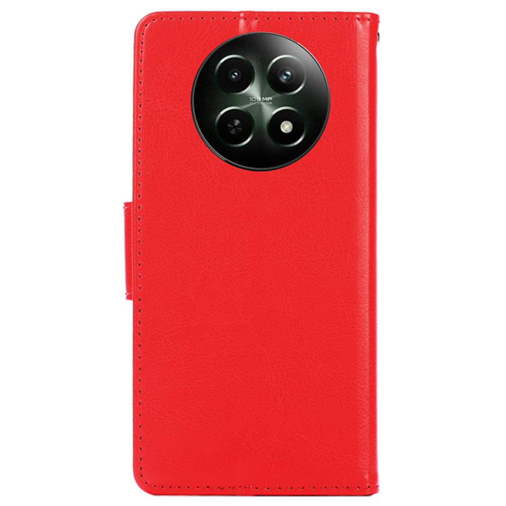 For Realme 12 Leather Wallet Case Phone Cover Phone Accessories Distributors - Red