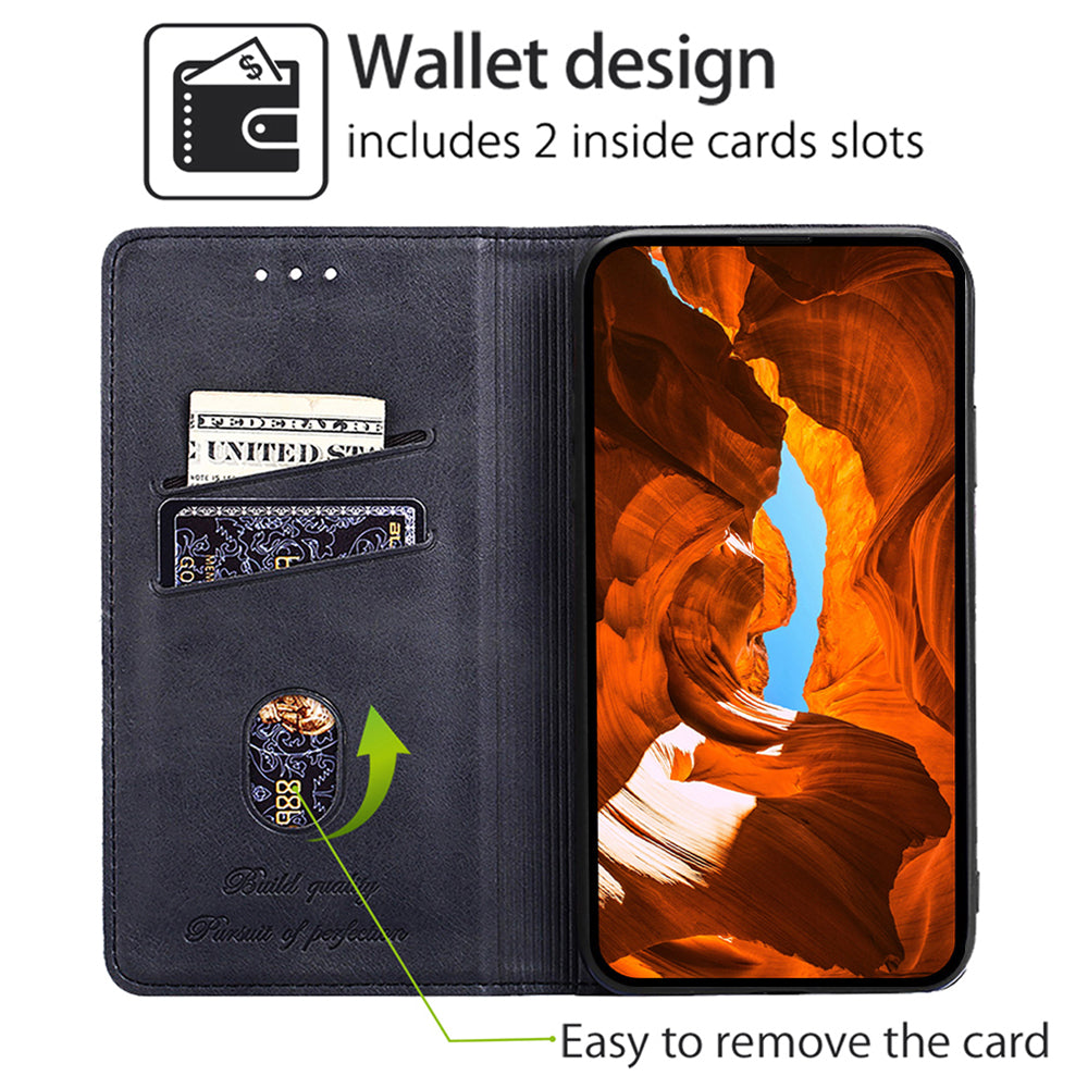 For Samsung Galaxy M15 5G Case Cowhide Texture PU Leather Phone Cover with Card Holder - Black