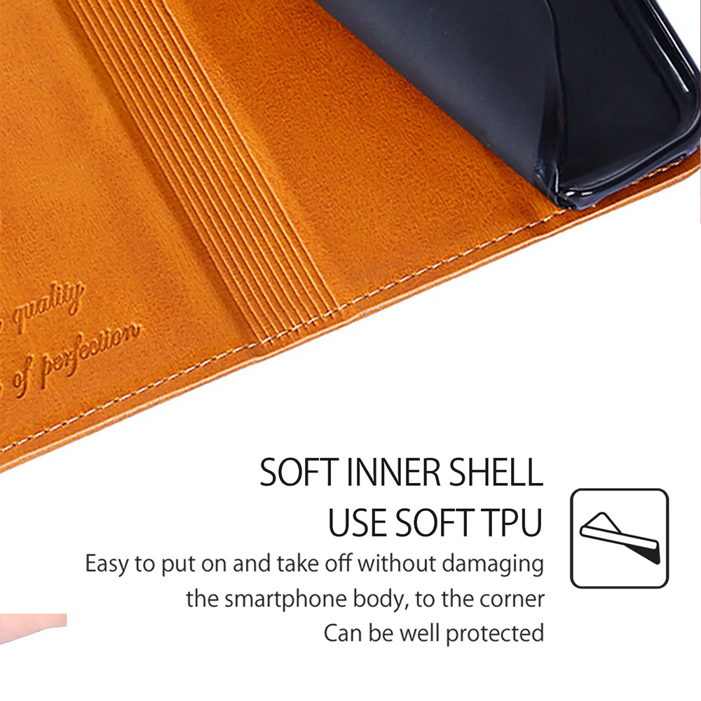 For Samsung Galaxy M15 5G Case Cowhide Texture PU Leather Phone Cover with Card Holder - Light Brown