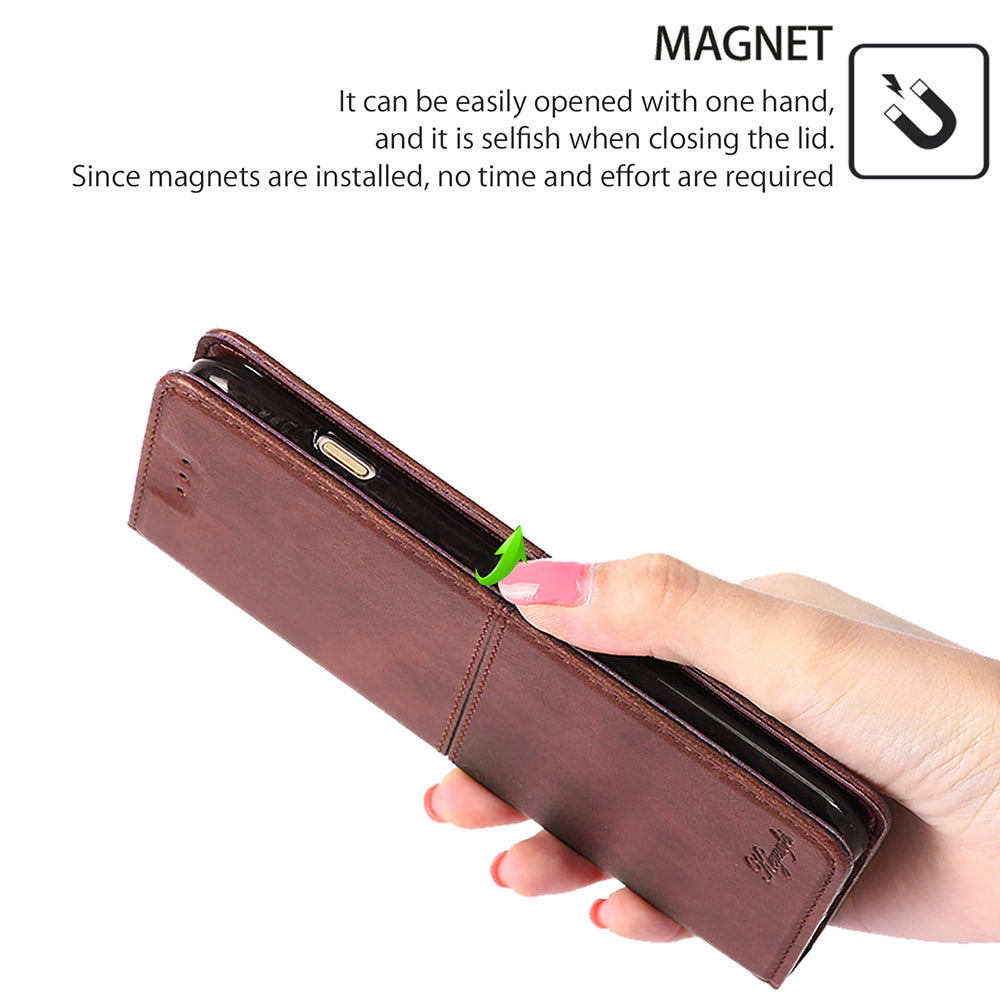 For Samsung Galaxy M15 5G Case Cowhide Texture PU Leather Phone Cover with Card Holder - Dark Brown