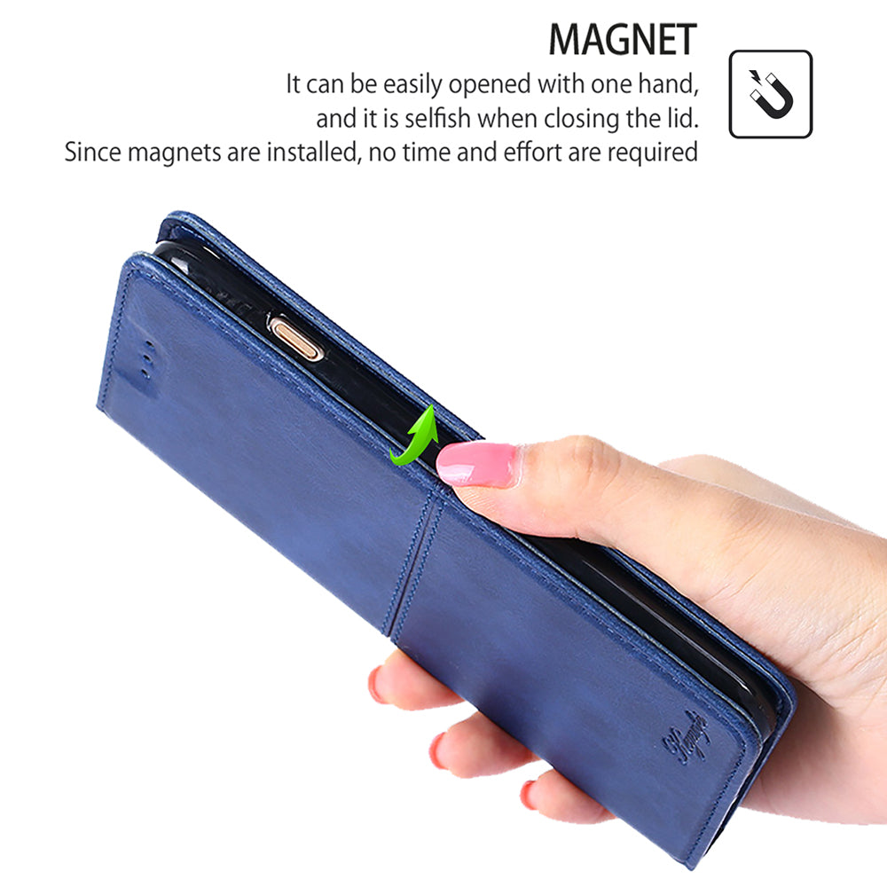 For Samsung Galaxy M15 5G Case Cowhide Texture PU Leather Phone Cover with Card Holder - Blue