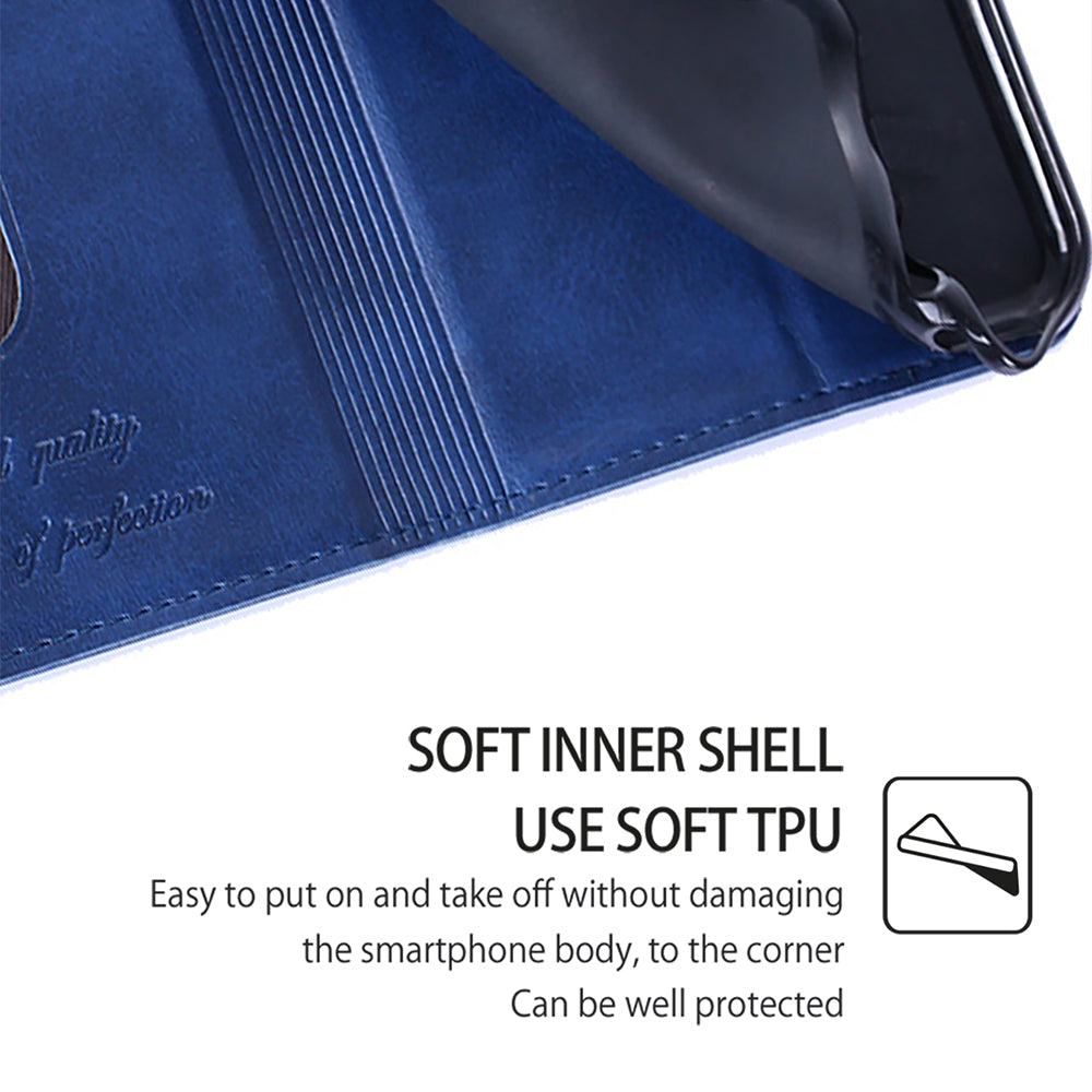 For Samsung Galaxy M15 5G Case Cowhide Texture PU Leather Phone Cover with Card Holder - Blue