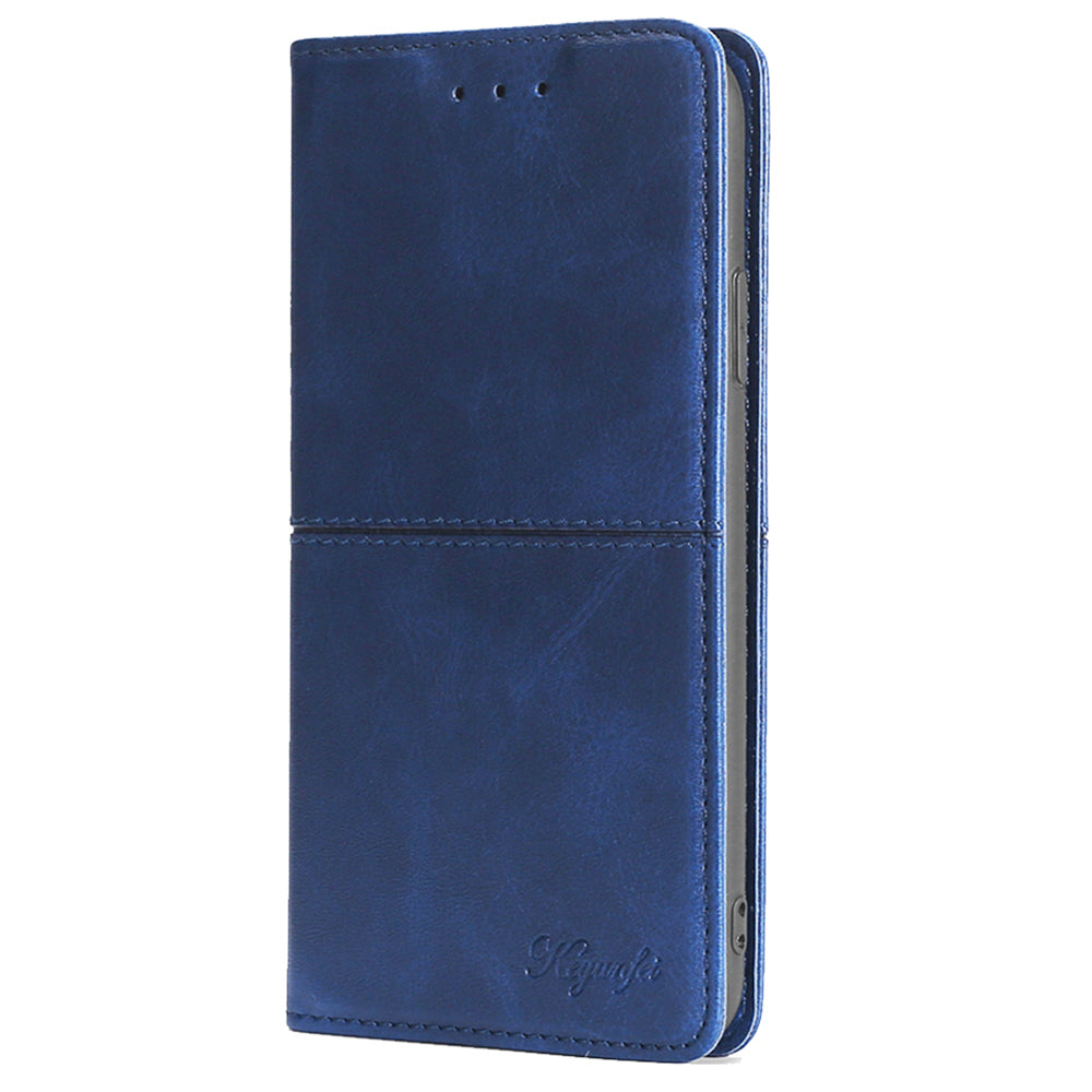 For Samsung Galaxy M15 5G Case Cowhide Texture PU Leather Phone Cover with Card Holder - Blue