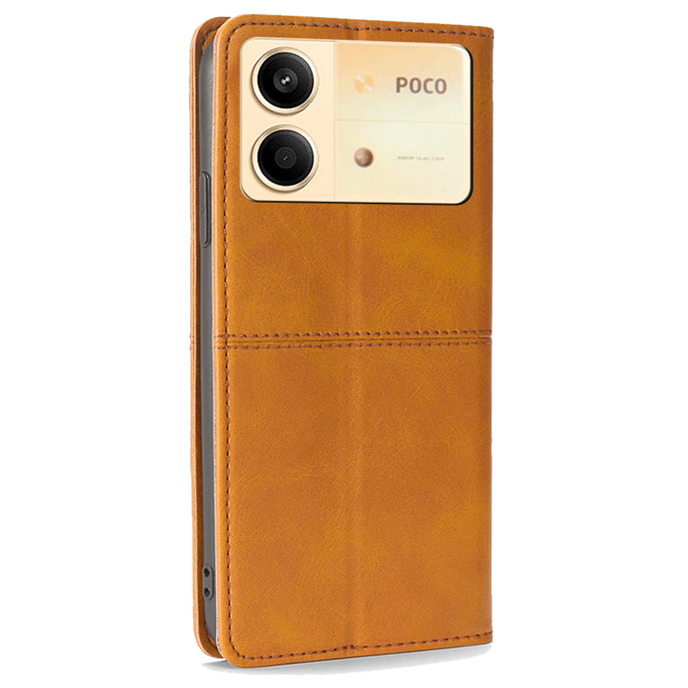 For Xiaomi Redmi Note 13R Pro 5G Case PU Leather Magnetic Closure Protective Phone Cover Cowhide Texture - Light Brown