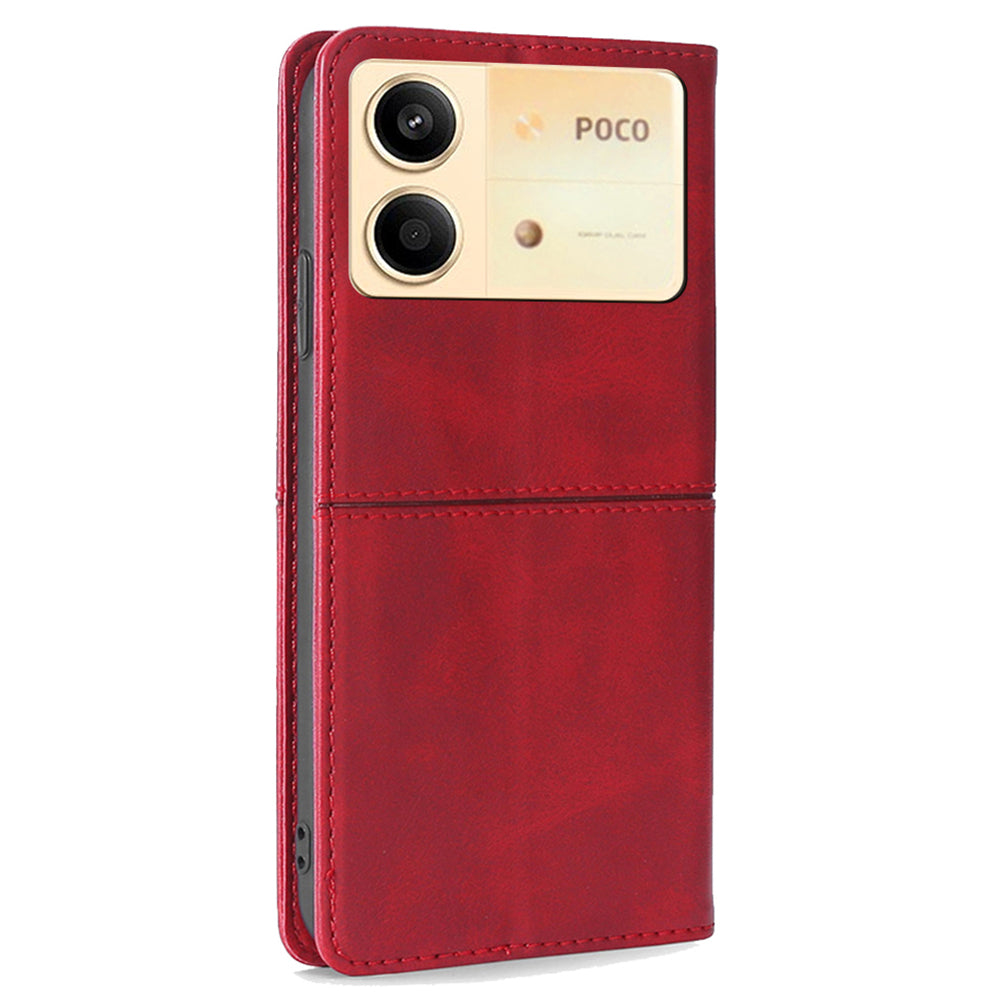 For Xiaomi Redmi Note 13R Pro 5G Case PU Leather Magnetic Closure Protective Phone Cover Cowhide Texture - Red