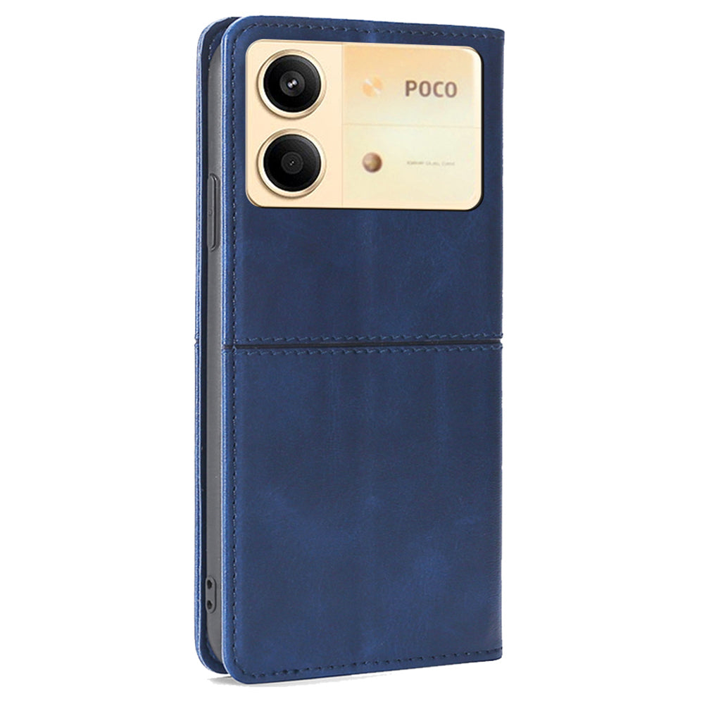 For Xiaomi Redmi Note 13R Pro 5G Case PU Leather Magnetic Closure Protective Phone Cover Cowhide Texture - Blue