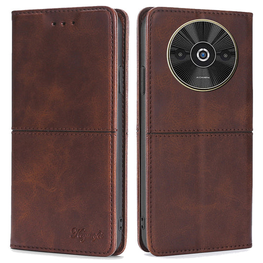 For Xiaomi Redmi A3 / Poco C61 4G Case PU Leather Stand Magnetic Closure Shockproof Phone Cover - Dark Brown
