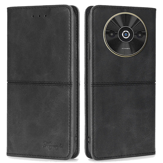 For Xiaomi Redmi A3 / Poco C61 4G Case PU Leather Stand Magnetic Closure Shockproof Phone Cover - Black