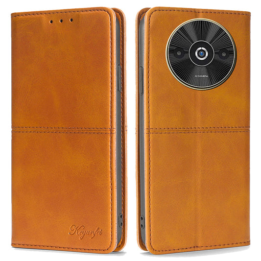 For Xiaomi Redmi A3 / Poco C61 4G Case PU Leather Stand Magnetic Closure Shockproof Phone Cover - Light Brown