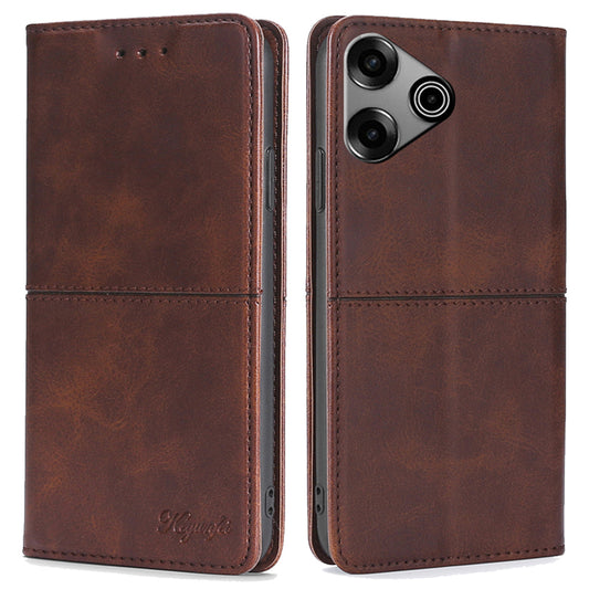 For Transsion Tecno Pova 6 Pro 5G Case Flip Leather Cowhide Texture Phone Cover Magnetic Auto-absorbed - Dark Brown