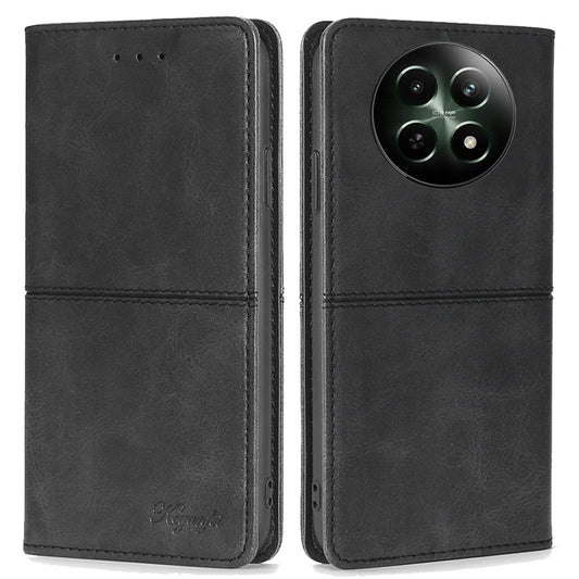 For Realme 12 Case 2 Card Slots Magnetic Closure Folio Leather Cell Phone Cover - Black